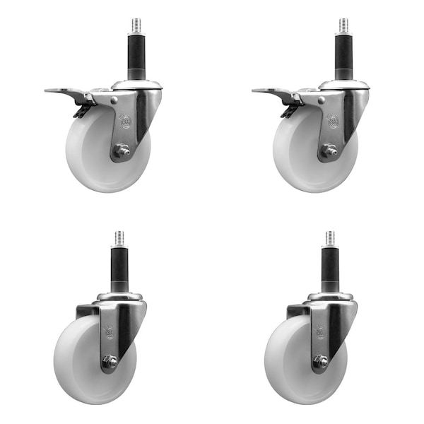 4'' Nylon Swivel 1'' Expanding Stem Caster Set 2 Total Lock Brakes, 4PK